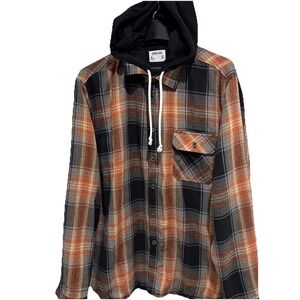 SVRN Code Hoodie Sz XL Brown Orange Plaid Flannel Grunge Street Skater Shirt